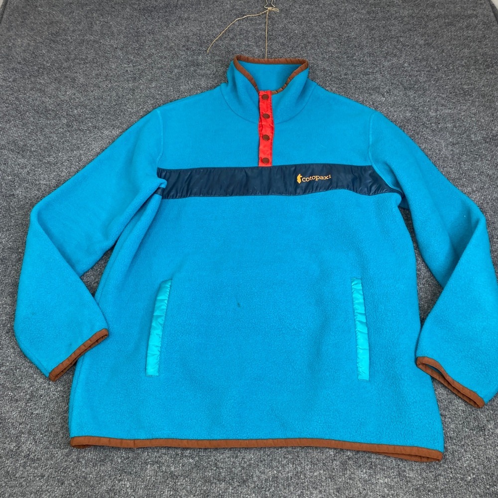 Cotopaxi Teca Fleece Pullover Mens XL Blue Orange Snap Neck Jacket Llama Logo